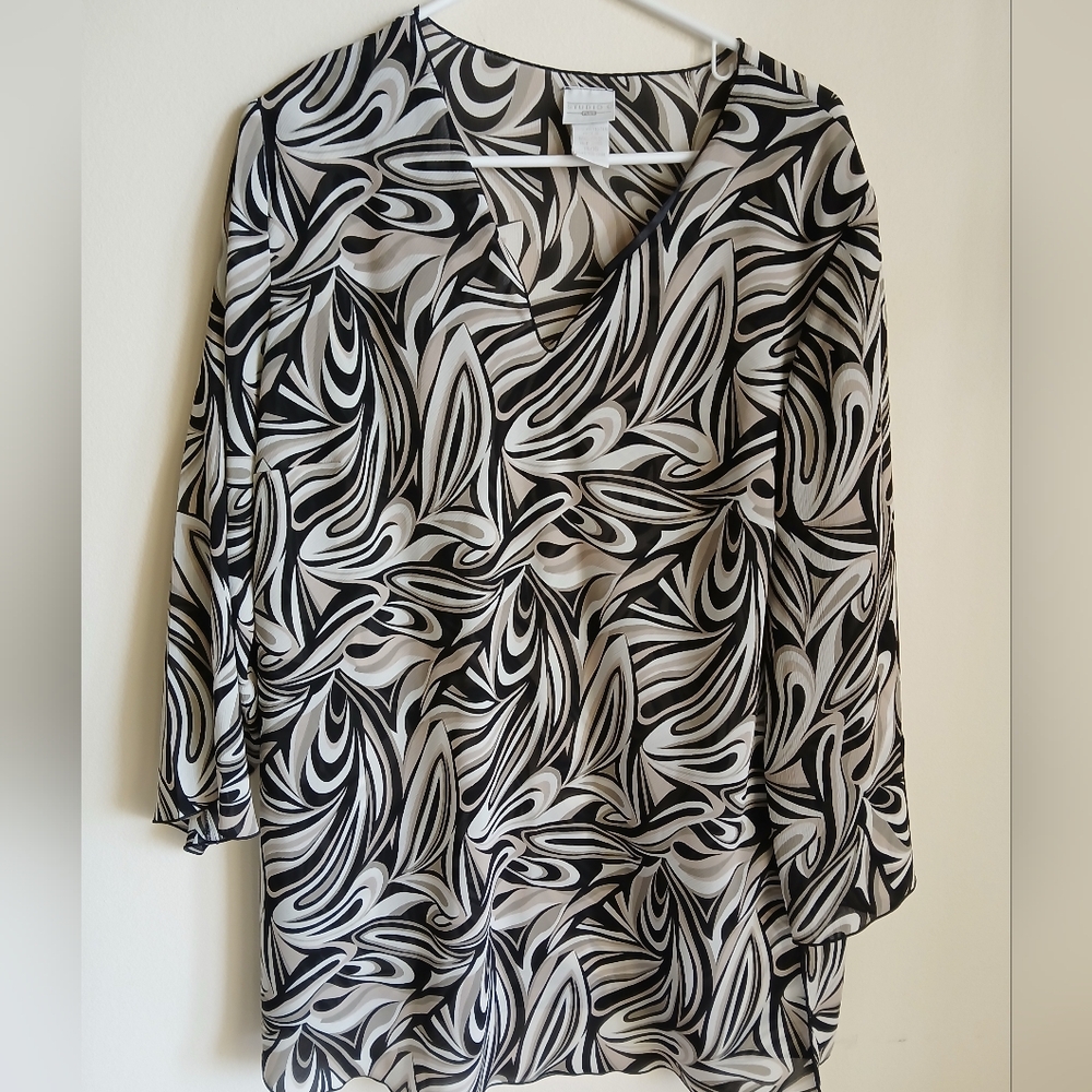 Studio C Plus Top 14/16 Tie Neck Semi Sheer